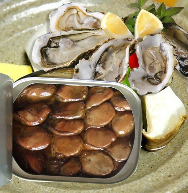Canned smoked oysters